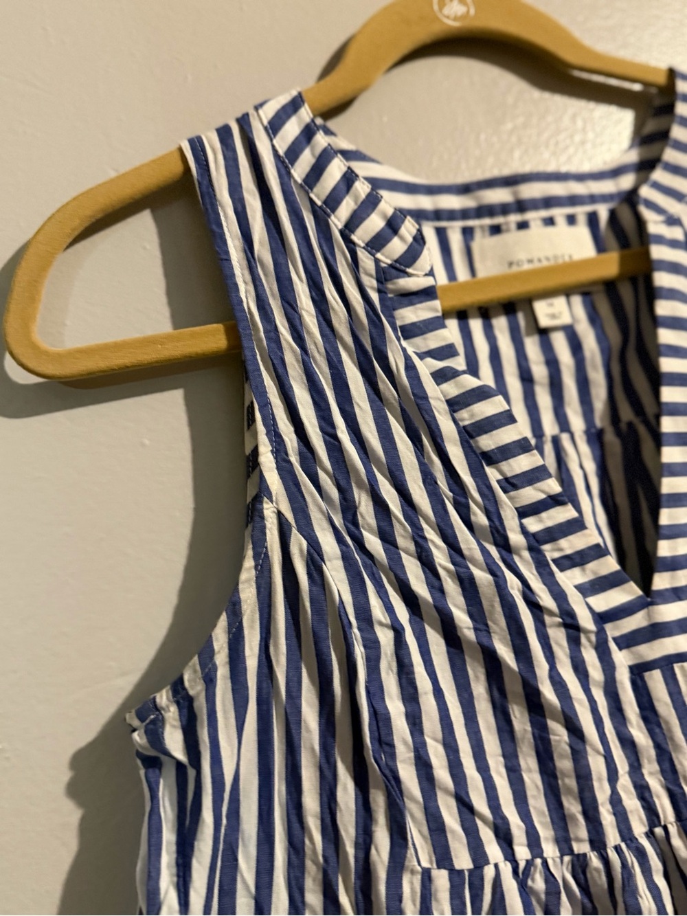 Pomander Place Blue & White Striped Tiered V-Notch Cotton Mini Dress Coastal - Picture 9 of 12